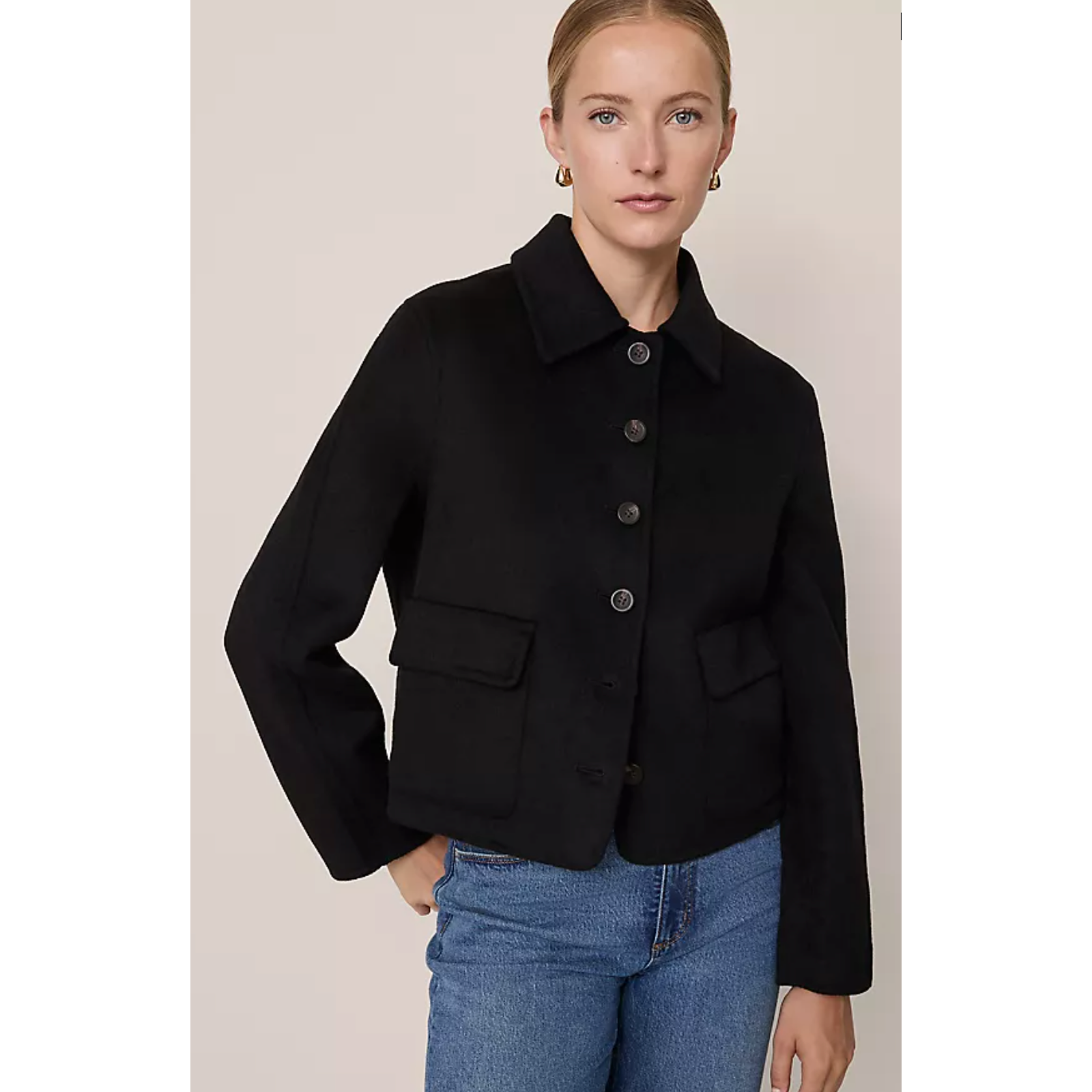 New Ann Taylor Black Collared Double Face Jacket Sz M